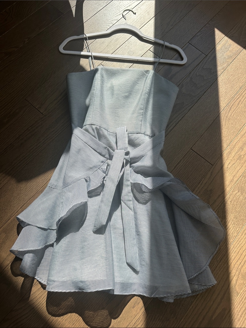 Chic Blue Striped Dress with Ruffle Hem